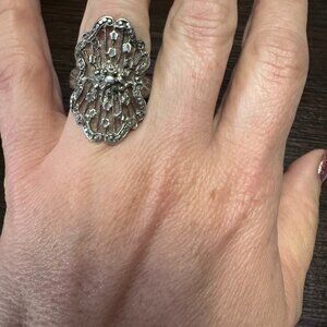Vintage ND Signed 925 Filigree Lace Statement Ring